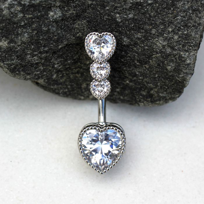 316L Stainless Steel Cascading Heart Navel Ring - YBBLEXCLUSIVE SHOP