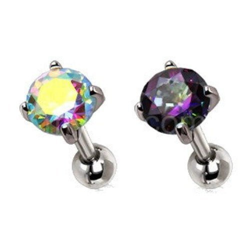 316L Stainless Steel Prong Set Iridescent Cubic Cartilage Earring - YBBLEXCLUSIVE SHOP